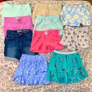 🔆 Girls Size 6x Shorts Lot Bundle 8 Shorts 2 Skirts Disney Rainbow Cute Pink 🔆